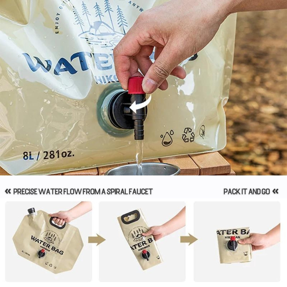 8L Foldable Water Bag with Adjustable Spiral Faucet