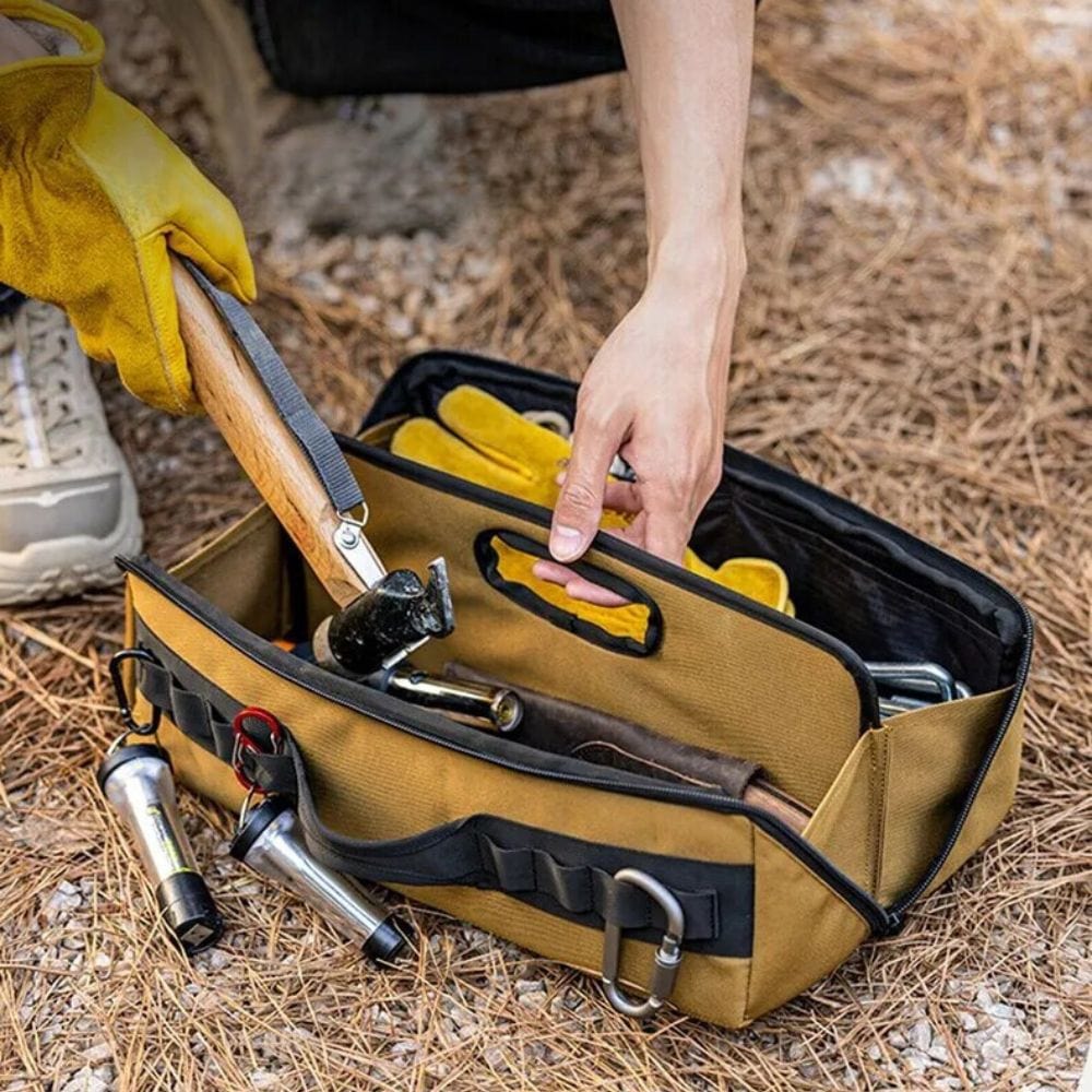 GENEMA 4pcs Outdoor Portable Camping Hiking Gadget Storage Pouch Drawstring  Travel Bag Carabiner Tent Pegs Bag